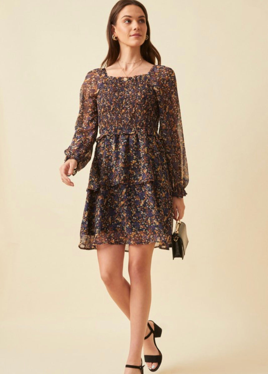 Plus Size Peplum Floral Dress - Navy - ShopperBoard