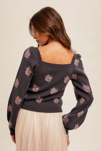 Purple Floral Sweater