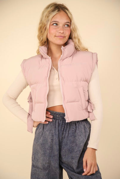 Bow Cropped Puffy Vest