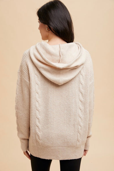 Cable Textured Hoodie Sweater