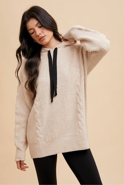 Cable Textured Hoodie Sweater